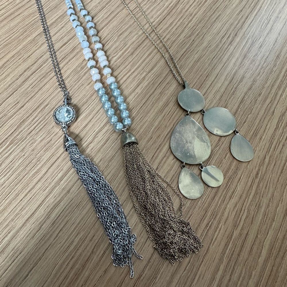 Silver and Gold Tassel Necklace Set